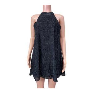 Zara Trafaluc Women's Large Black Sleeveless Halter Mini Dress Shimmering Gold